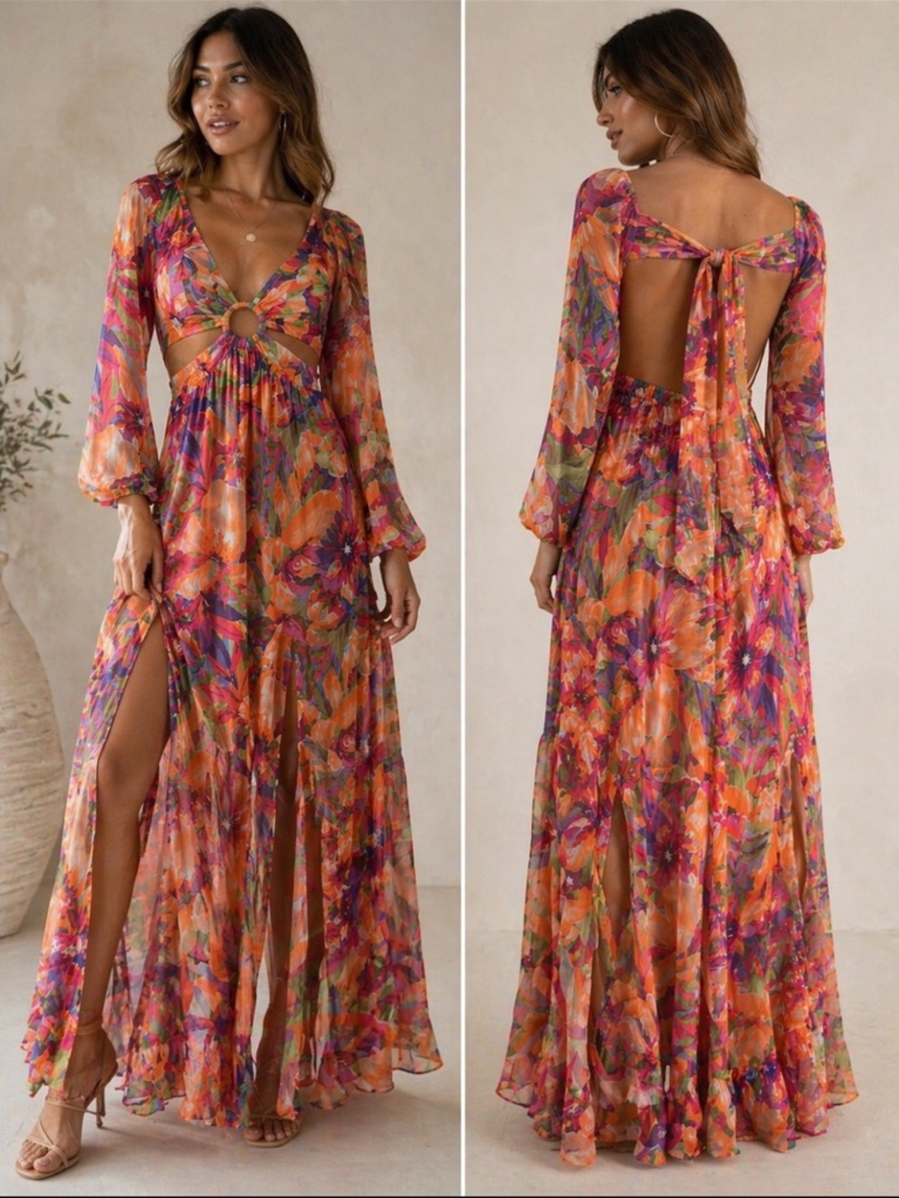 Dress Forum Orange Pink Floral Maxi Dress